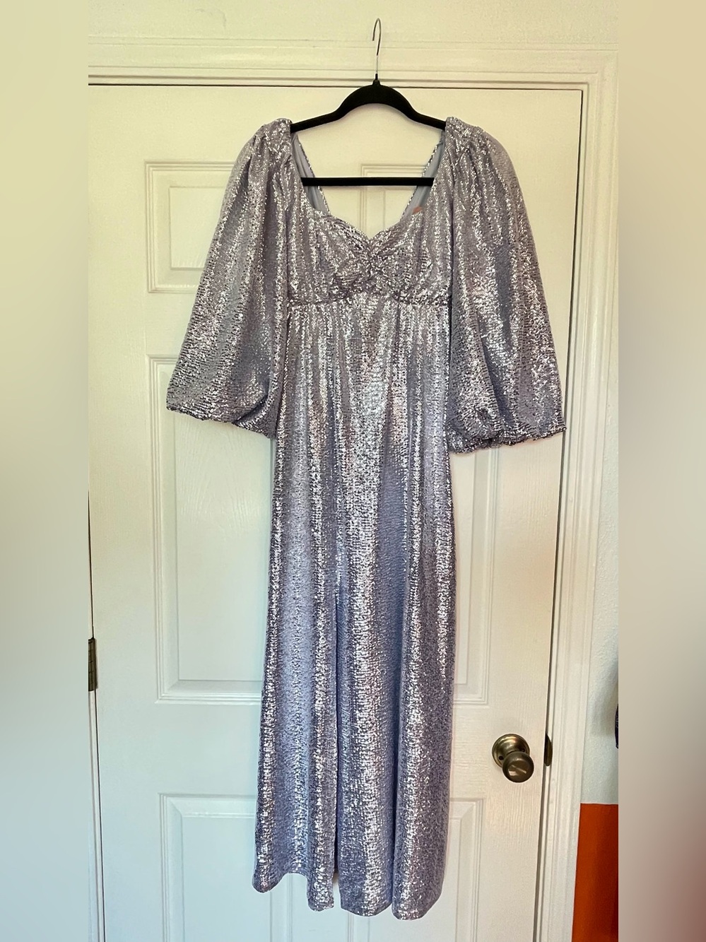 Show Me Your MuMu Silver Sequin Puff-Sleeve Maxi Chemise